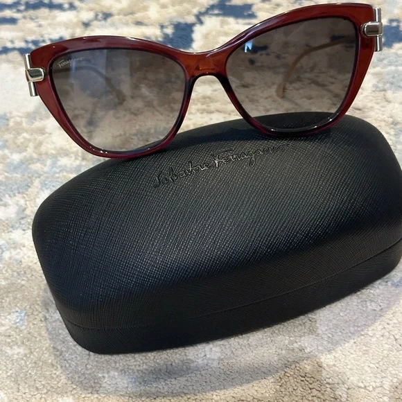 Salvatore Ferragamo Brown Sunglasses with Cat-Eye Shape and Glossy Frames